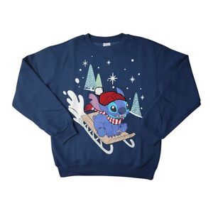 Women's Character Soft Crew Neck Embroidery Winter Sweatshirt - Blue